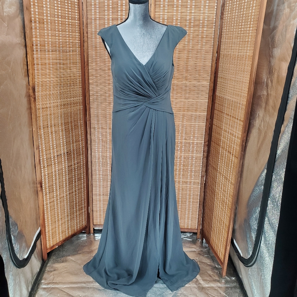 ♧ Azazie Sally Cap Sleeve Chiffon Bridesmaid Dress Gray Size A10 (10)